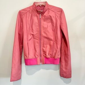 Versace VJC Jacket Pink Leather Zip Up Moto Biker Lightweight sz Medium